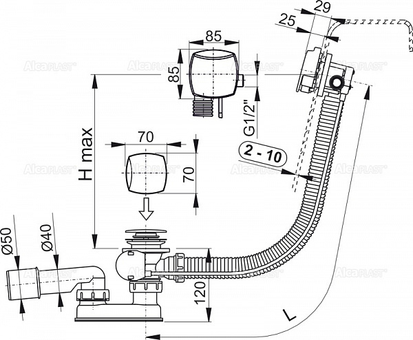 Сифон для ванны AlcaPlast A564CRM3-100