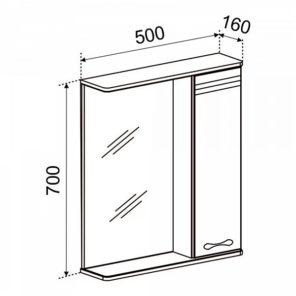 Зеркало со шкафчиком Emmy Рио (Правое) 50х70