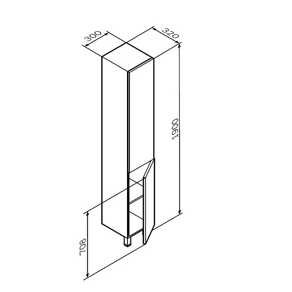 M90CSR0306GM GEM, шкаф-колонна, напольный, правый, 30 см, двери, push-to-open, графит матовый