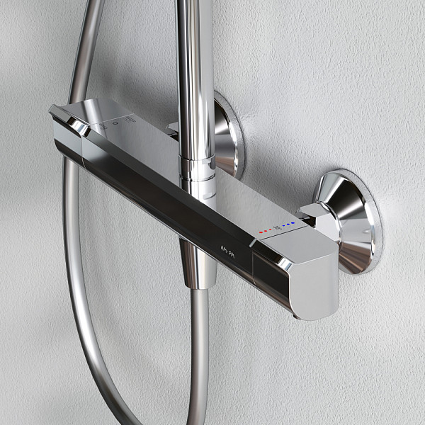 F078F400 Func, душ. система: см-ль д/душа с ТМС, душ.штанга, верхн. душ квадр., ручн.душ, хром