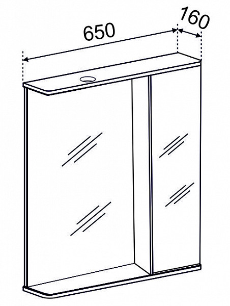 Зеркальный шкаф ДЖЕРСИ 65 с подсветкой Правый