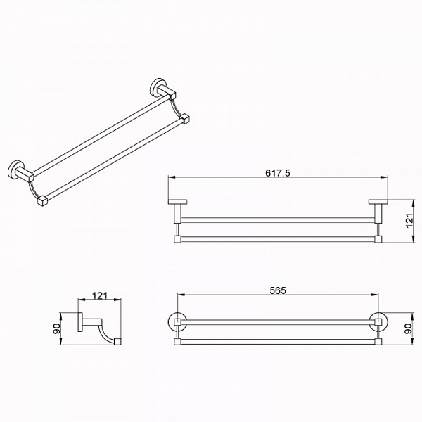 Полотенцедержатель AZARIO NESSY трубчатый двойной 58,5 см, хром (AZ-73102)