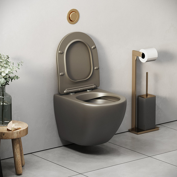 Унитаз GR-4455GSMS Color (485*365*360) ХАКИ МАТОВЫЙ подвесной БЕЗОБОДКОВЫЙ с тонкой крышкой