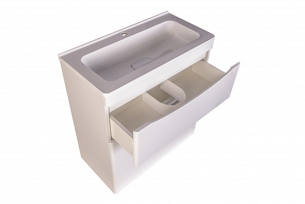 Тумба напольная "Бергамо мини 70" (2 ящ.) Люкс антискрейтч белый, под раковину, PLUS