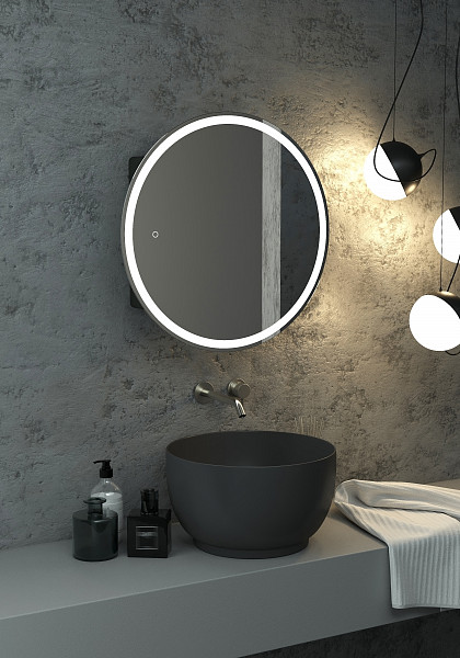 Зеркало-шкаф Континент "Torneo Black LED" d 600 с подсветкой