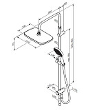 940000300 Merkur душ.система: верх.душ 310*200 мм, ручн.душ 3 ф-ции 130*250 мм, штанга 1050-1450, че