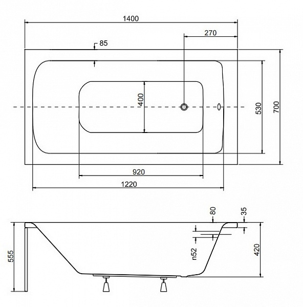 Акриловая ванна Besco Talia 140x70 WAT-140-PK