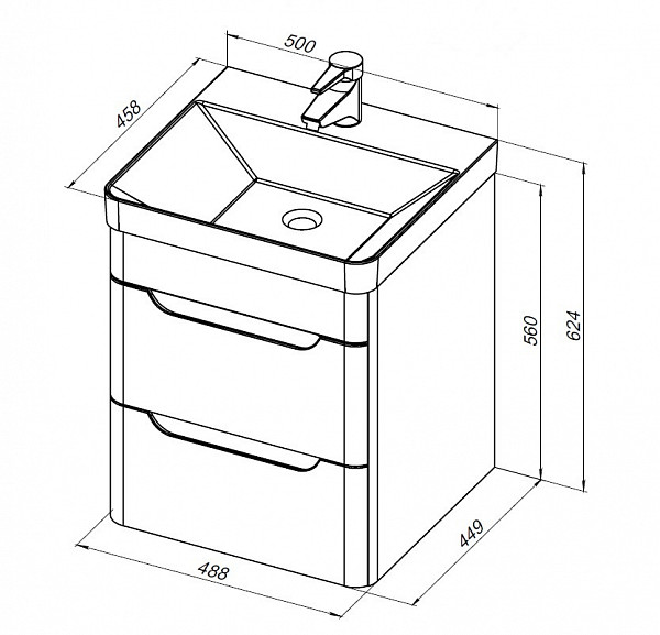 Тумба под раковину Aquanet София 50 белый глянец (2 ящика) 00274171