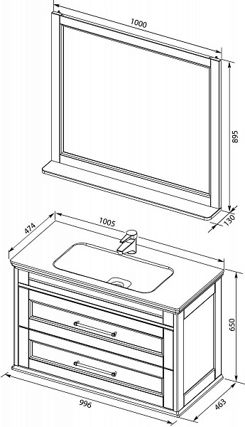 Комплект мебели для ванной Aquanet Бостон М 100 белый матовый 00210628