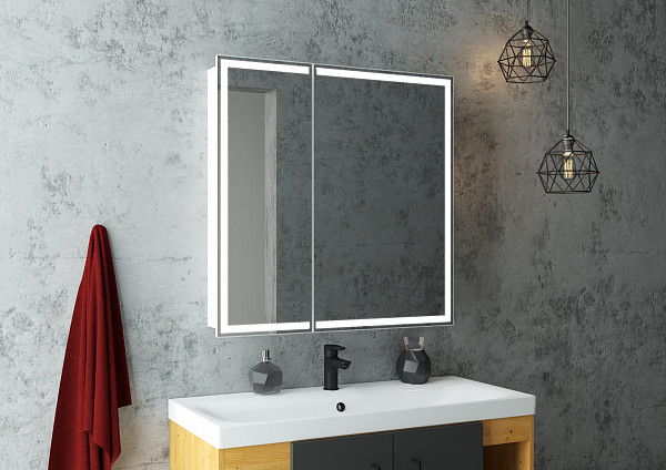 Зеркало-шкаф Континент"Allure Led" 800х800 с датчиком движения, розеткой