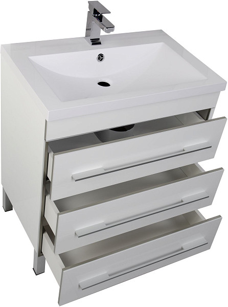 Тумба под раковину Aquanet Верона 75 белый (напольная 3 ящика) 00178254