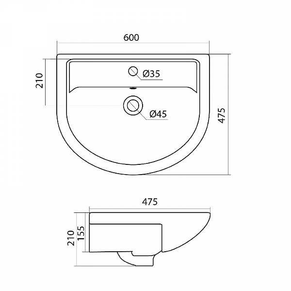 Полукруглая раковина Santek Астра 60 1WH110201