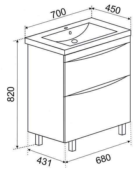 Тумба Дакота 70 2 ящика с умывальником  КОМО 70