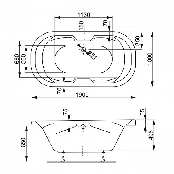 Акриловая ванна Vagnerplast Gaia 190х100 VPBA191GAI7X-04