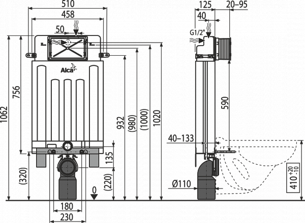 Смывной бачок скрытого монтажа для унитаза AlcaPlast Alcamodul AM100/1000E Ecology