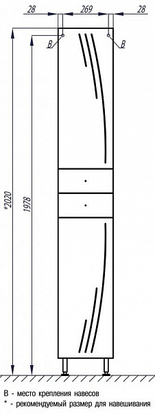 Шкаф-пенал Акватон Минима 32x192 1A132303MN01R правый