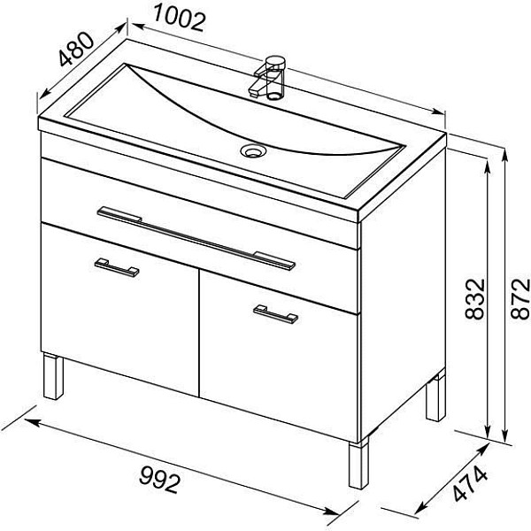 Тумба под раковину Aquanet Верона 100 белый (напольная 1 ящик 2 дверцы) 00182710