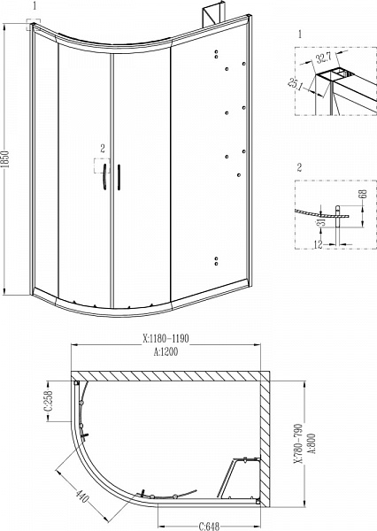 Душевой уголок Grossman GR-9120R Classic 120*80*185 с ПОДДОНОМ двери раздвижные