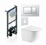 Комплект KOLLER POOL для монтажа  подвесного унитаза: Инсталляция Alcora ST 1200 с клавишей KVADRO  White, Унитаз ROUND Rimless, сиденье дюропласт: SoftClose, Take Off, антибактериальное покрытие, система «Антивсплеск»