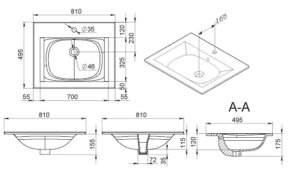 M70AWCC0802WG Spirit V2.0, Раковина мебельная, керамическая, 80 см, встроенная, цвет: белый, глянец