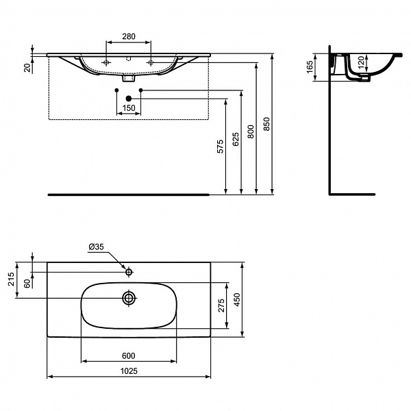 Раковина Ideal Standard Tesi 100 см T3508V1