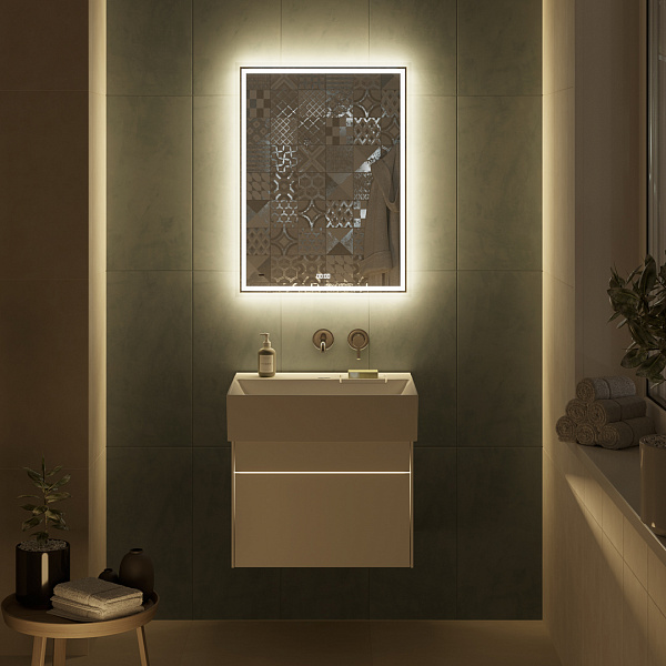 Зеркало Kerama Marazzi TECNO c LED 60 с подсветкой, с функцией антизапотевание, белое глянцевое