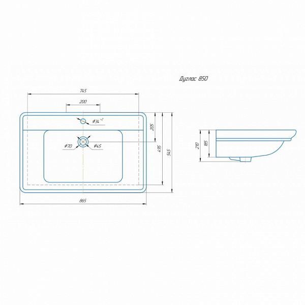 Мебельная раковина Дуглас 85
