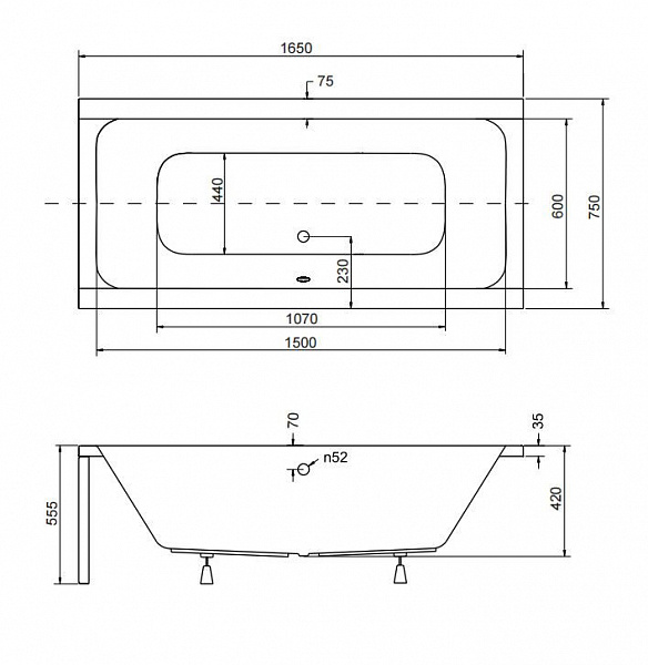 Акриловая ванна Besco Quadro 170x75 WAQ-170-PK