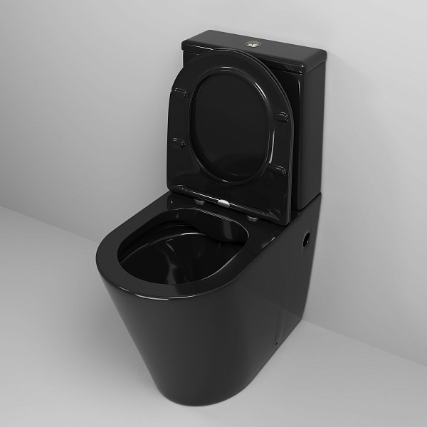 Унитаз GR-4480BS Color (620*365*810) ЧЕРНЫЙ напольный БЕЗОБОДКОВЫЙ с тонкой крышкой, 2 места