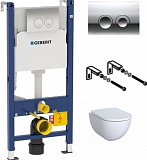 Комплект Система инсталляции для унитазов Geberit Duofix Delta 458.124.21.1 3 в 1 с кнопкой смыва + Подвесной унитаз Geberit Acanto 500.600.01.2 безободковый + Сиденье для унитаза Geberit Acanto быстросъемное с микролифтом 500.605.01.2