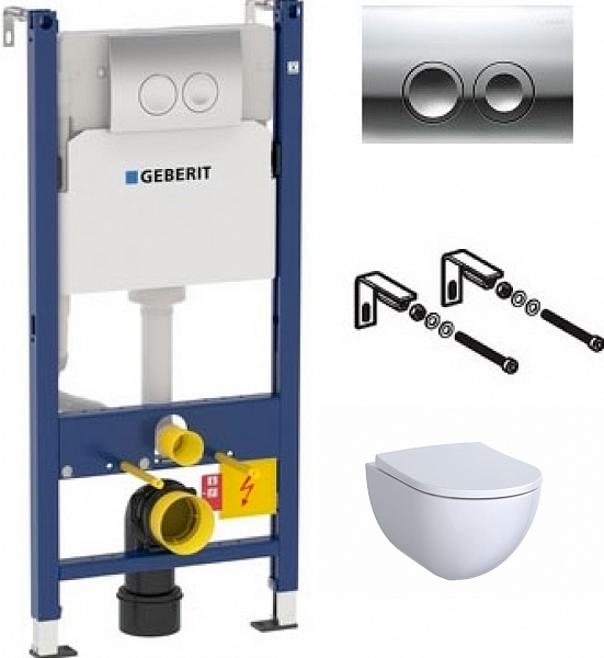 Комплект Система инсталляции для унитазов Geberit Duofix Delta 458.124.21.1 3 в 1 с кнопкой смыва + Подвесной унитаз Geberit Acanto 500.600.01.2 безободковый + Сиденье для унитаза Geberit Acanto быстросъемное с микролифтом 500.605.01.2