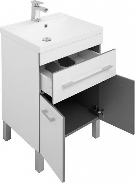 Тумба с раковиной Aquanet Верона 58 белый (напольная 1 ящик 2 дверцы) 00287667