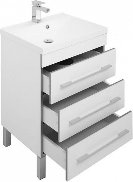 Тумба с раковиной Aquanet Верона 58 белый (напольная 3 ящика) 00287668