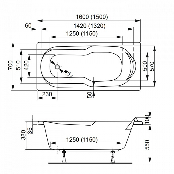Акриловая ванна Vagnerplast Nymfa 150x70 VPBA157NYM2E-04