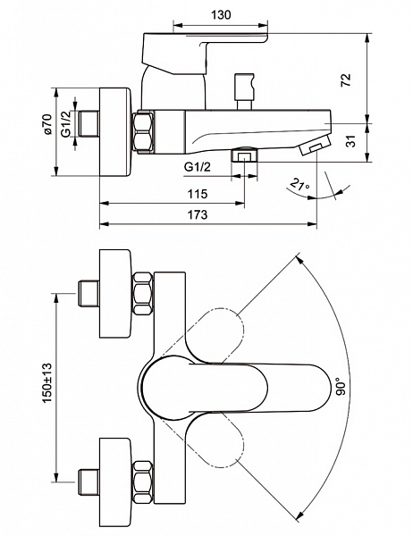 Смеситель Ideal Standard Ceraplan III B0718AA для ванны с душем