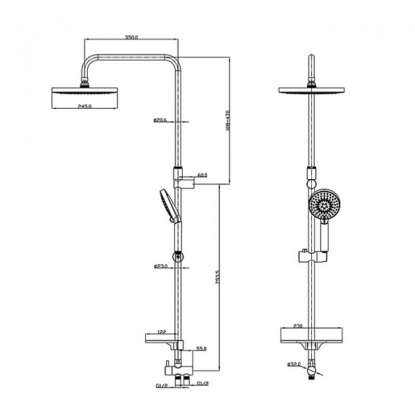 Душевой гарнитур с верхней лейкой, Mirro, IDDIS, MIRSB5Fi76
