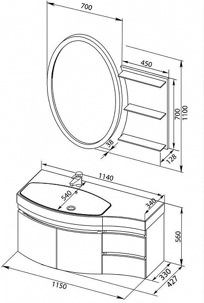 Мебель для ванной Aquanet Опера 115 L белый (2 дверцы 2 ящика) 00169414