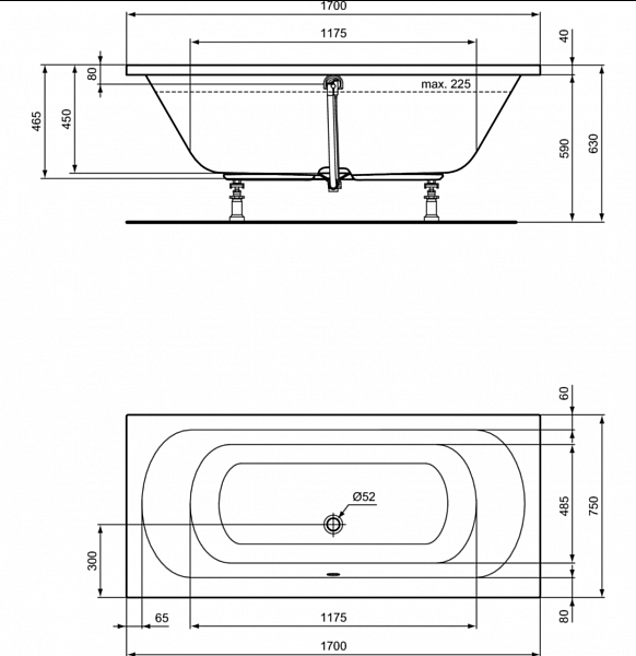Акриловая ванна Ideal Standard Hotline Duo K274901 170х75 без гидромассажа