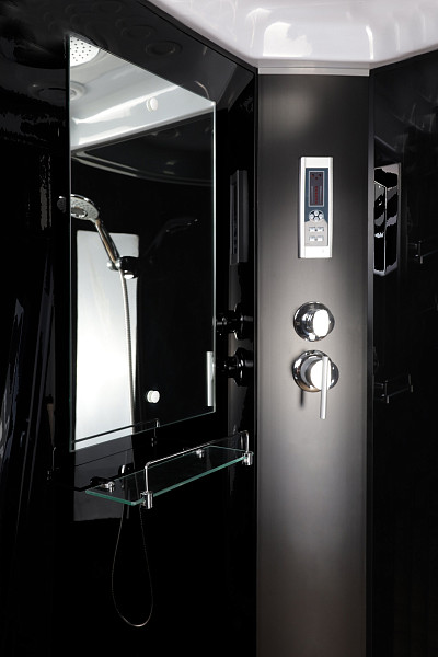 Душ.каб. NG-6508-14P (900х900х2150) высокий поддон(40см) стекло ТОНИРОВАННОЕ алюм черный 4 места