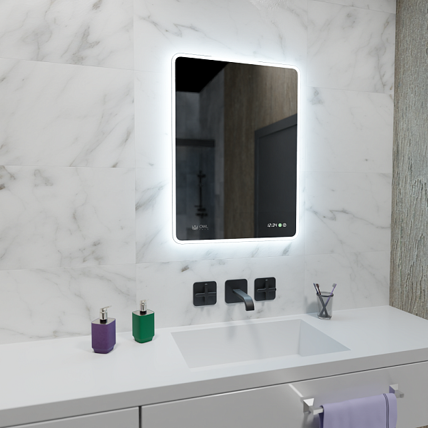 Skansen Зеркало с LED подсветкой и сенсором, 600х800 часы антипар