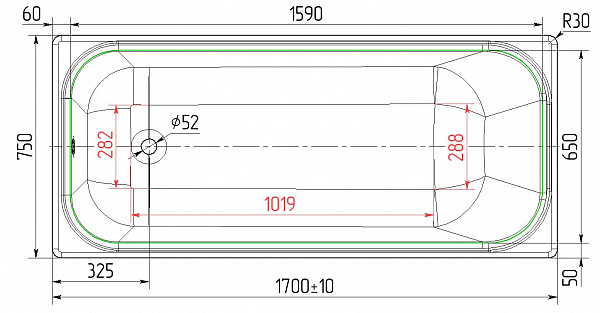 Чугунная ванна Ностальжи 170X75 с отверстиями под ручки, Универсал