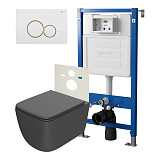 Сет: Система инсталляции Point Элемент для подвесного унитаза PN45120 + Клавиша смыва для инсталляции Point Виктория, белая/золото, PN44061WG + Унитаз подвесной Point Меркурий безободковый, сид.дюропласт микролифт быстросъем, графит, PN41831GM