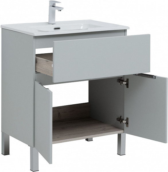Тумба под раковину Aquanet Алвита New 70 1 ящик, 2 дверцы, серый 00303899