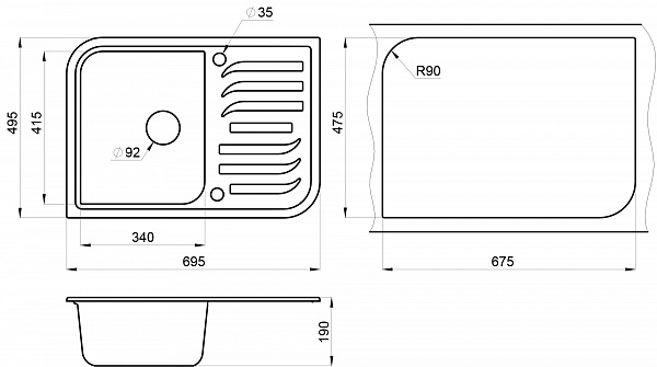 Мойка кухонная Granula прямоугольная кварц 7001, КЛАССИК