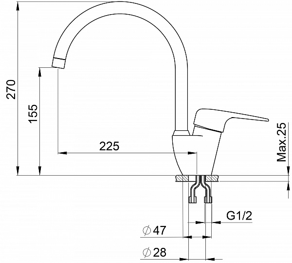 Смеситель для кухни Granula GR-1024 арктик, 1024wh