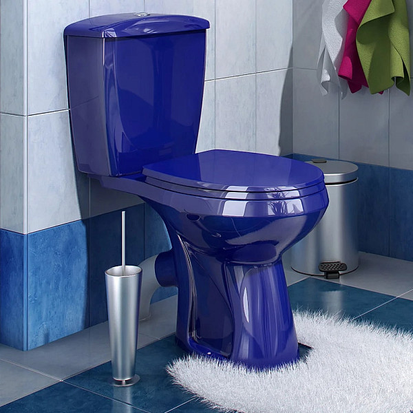 Унитаз-компакт Оскольская керамика Элисса Антивсплеск Стандарт, нижний подвод воды, косой выпуск, синий