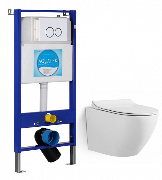 Комплект унитаз подвесной Grossman с инсталляцией Aquatek Slim с клавишей смыва