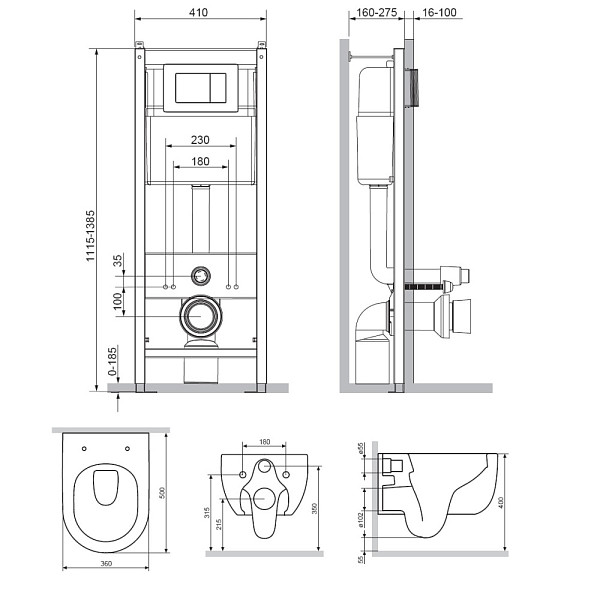 DX36.IS10101.1701 Инсталляция с клав белый с подвесным унитазом Scandinavian Pure безободк с сид м/л