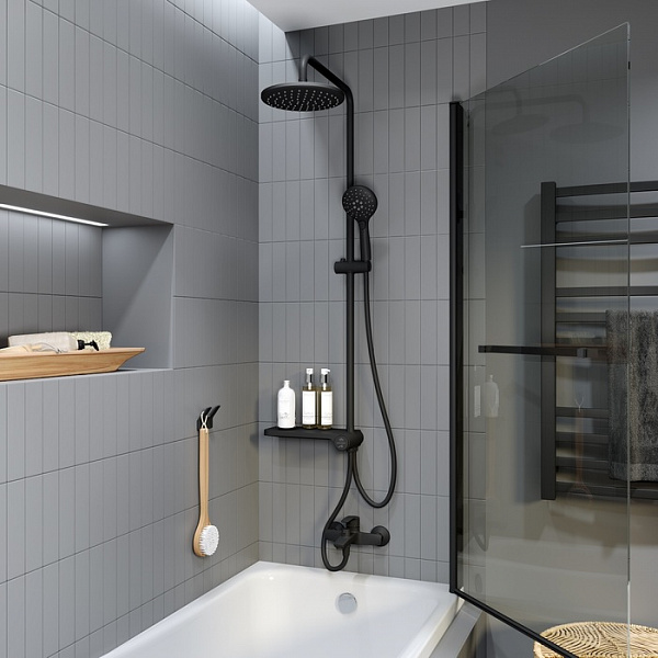 Душевой гарнитур с верхней лейкой, черный матовый, Ray, IDDIS, RAYMS3Fi76