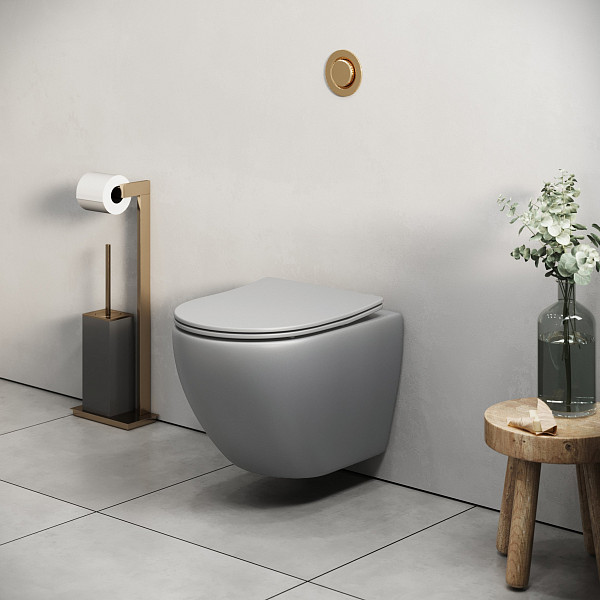 Унитаз GR-4455GLMS Color (485*365*360) СВЕТЛО-СЕРЫЙ МАТОВЫЙ подвесной БЕЗОБОДКОВЫЙ с тонкой крышкой